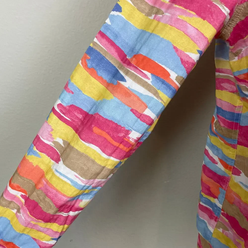 J Mclaughlin Multicolor Abstract Stripe Long Sleeve Button Top Large - Picture 4 of 8